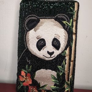 Beaded Panda Clutch with Floral Design
